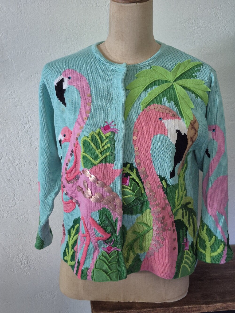 Vintage Cottagecore Pink Flamingo Cardigan Med